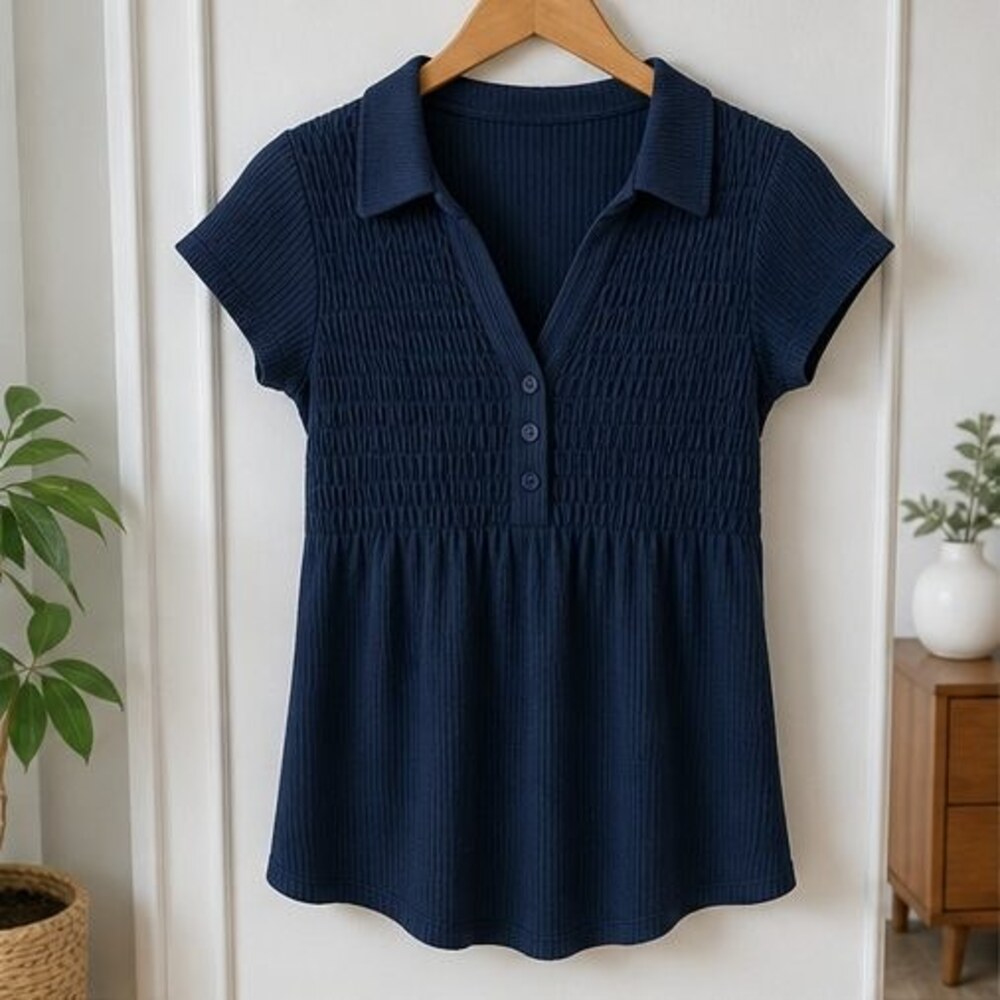 Navy Smocked Top